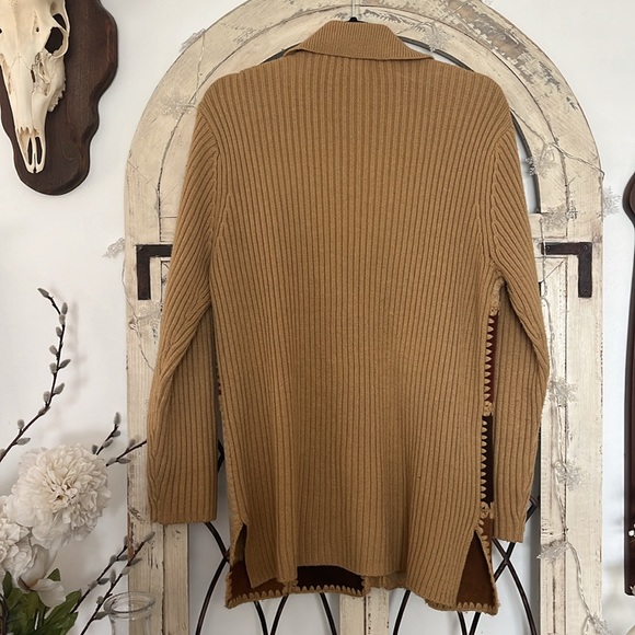 Vintage 90s Western Genuine Leather Patchwork and Knit Cardigan Sweater - Picture 6 of 6